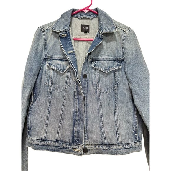 AYR Ride or Fly Denim Jacket Womens Medium Blue Cotton Casual Trucker Oversized - Picture 11 of 16